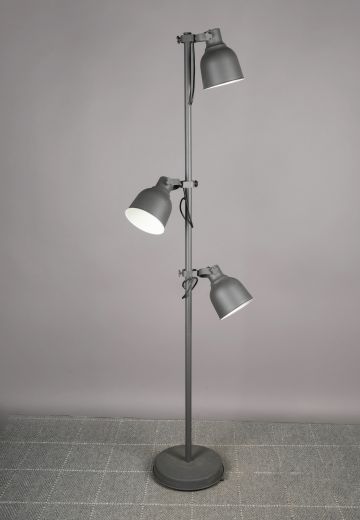 Gray Fully Adjustable Three Light Directional Floor Lamp