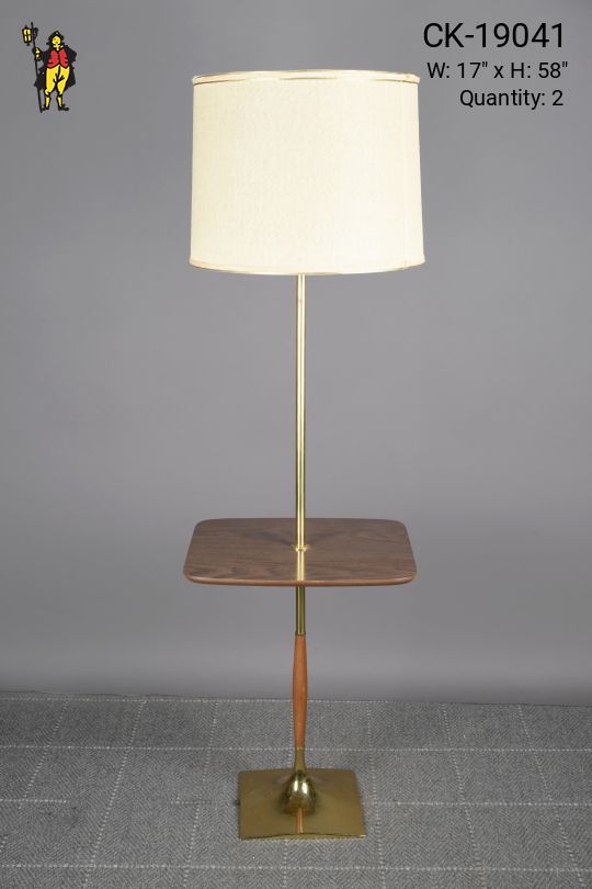 Brass Mid Century Floor Lamp w/Square Wooden Table