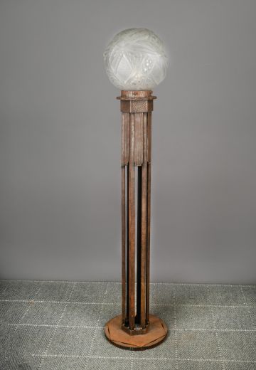 Art Deco Iron Floor Lamp w/Molded Glass Shade