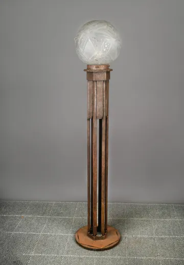 Art Deco Iron Floor Lamp w/Molded Glass Shade