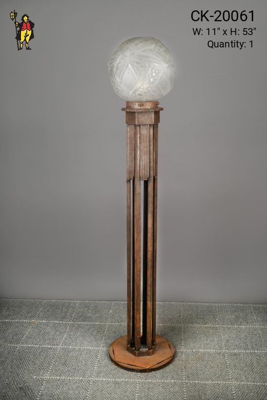 Art Deco Iron Floor Lamp w/Molded Glass Shade