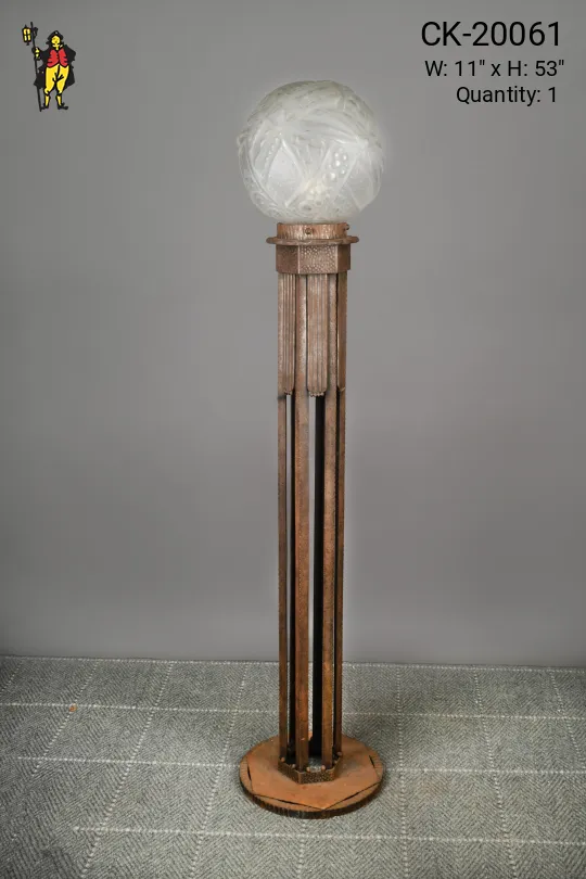 Art Deco Iron Floor Lamp w/Molded Glass Shade