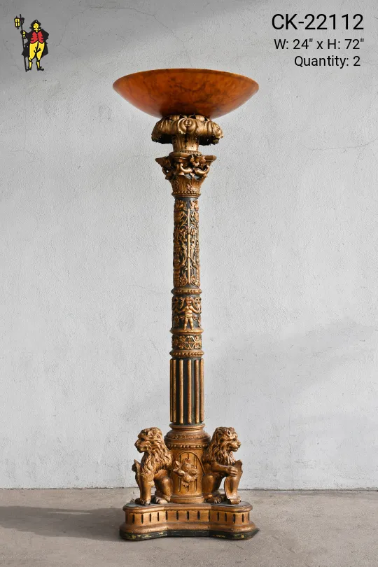 Black & Gold Painted Wooden Carved Torchiere (Also Available w/Glass Globe Shade - See Picture)