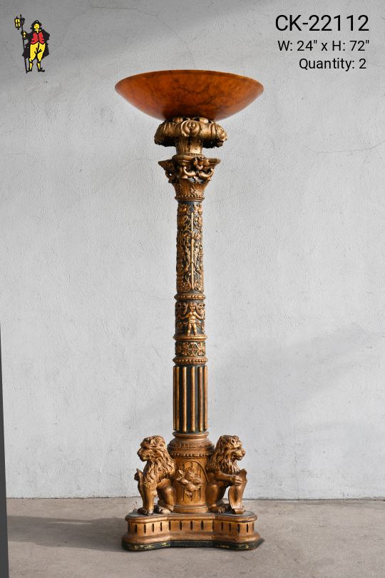 Black & Gold Painted Wooden Carved Torchiere (Also Available w/Glass Globe Shade - See Picture)