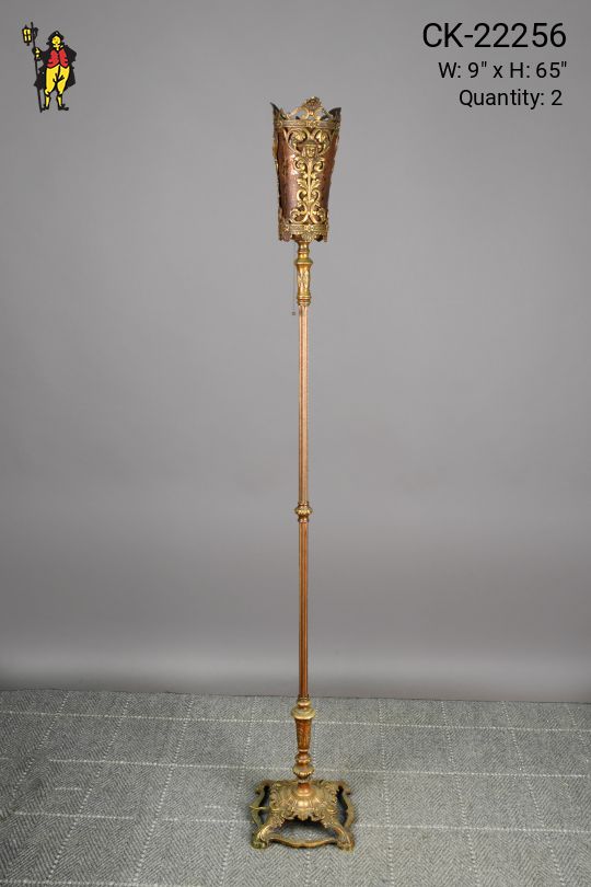Gothic Antique Brass Mica Shaded Lantern Floor Lamp