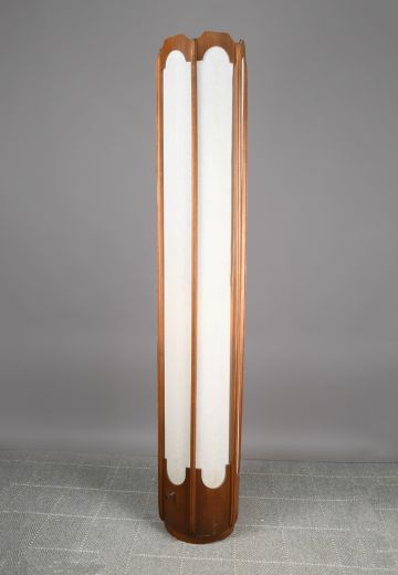 Wooden & Fabric Shaded Tall Mid Century Floor Lamp (Signs of Distress on Shades)
