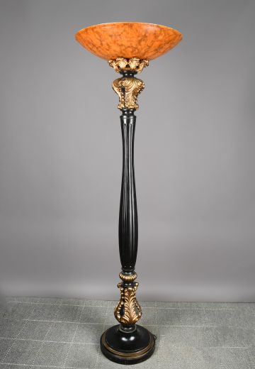 Ornate Black & Brass Wooden Torchiere