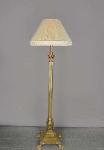 Polished Brass Footed Column Floor Lamp