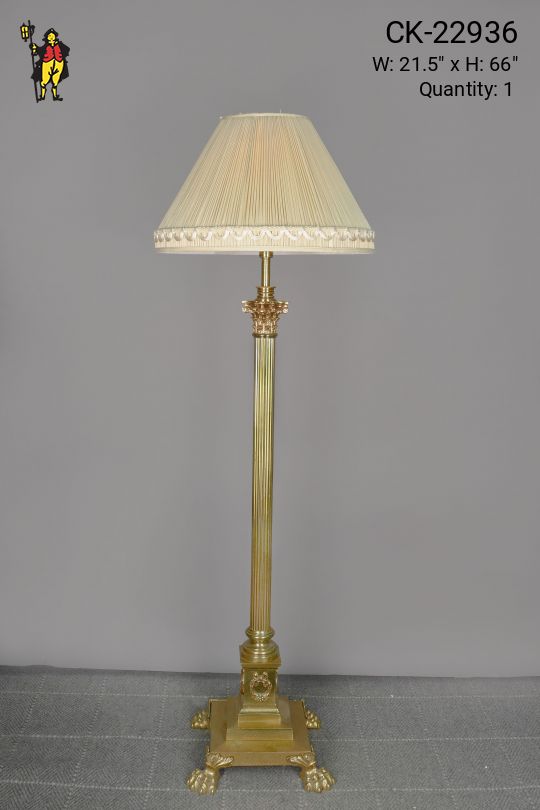 Polished Brass Footed Column Floor Lamp