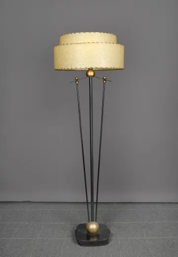 Black Mid Century Floor Lamp w/Brass Accents