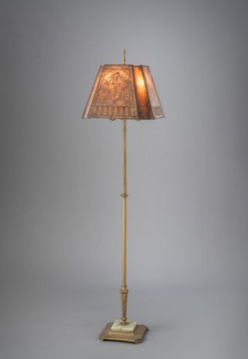 Antique Brass Floorlamp w/Etched Mica Lampshade