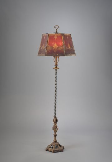Antique Brass Floorlamp w/Etched Screen Shade