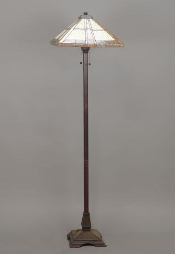 Footed Floor Lamp w/Square Art Glass Shade