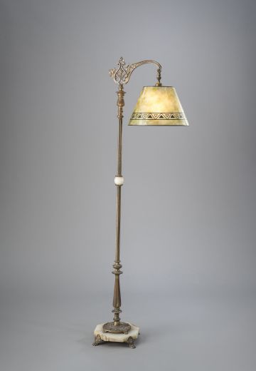 Brass & Jadalite Floor Lamp w/Natural Mica Lampshade