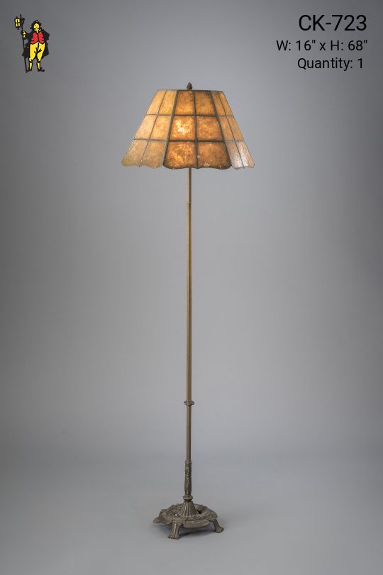 Antique Brass Floor Lamp w/Etched Mica Lampshade
