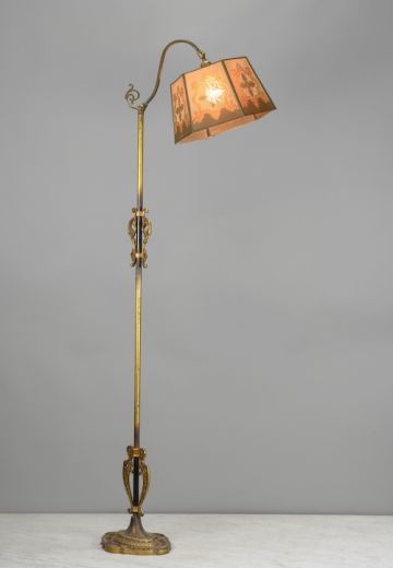 Brass Bridge Style Floor Lamp w/Mica Shade
