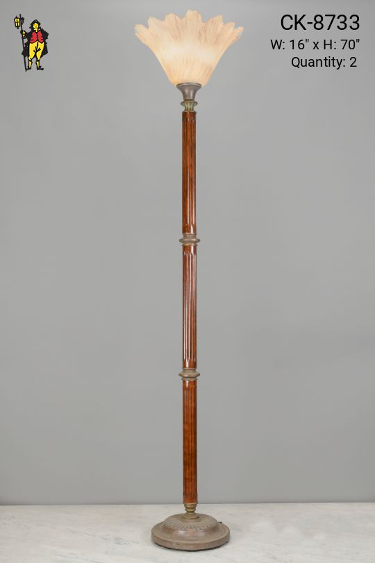 Wooden Torchiere w/Glass Shade