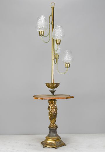 Art Deco Four Light Brass & Wooden Floor Lamp