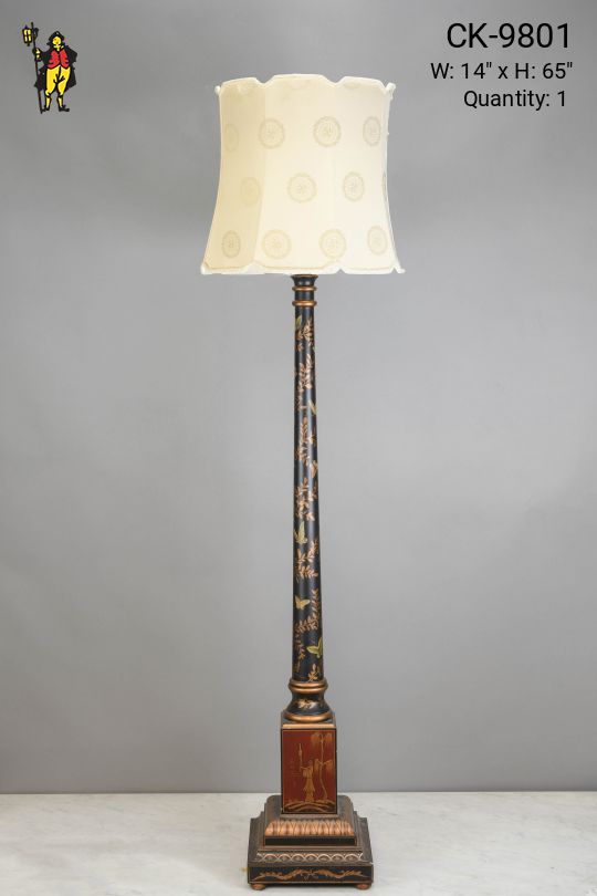 Black Floral Painted Floor Lamp