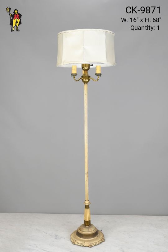 Distressed Three Candle Floor Lamp w/Ripped Shade