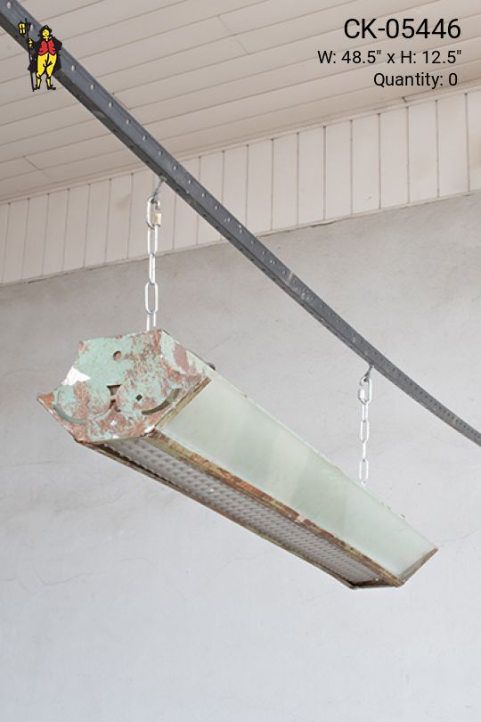 Green Distressed Art Deco Style Three Bulb w/Frosted Glass Wings & Eggcrate Reflector