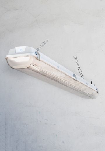 4' White Vapor Proof Fluorescent w/Prismatic Lens (Available as Hanging or Flushmount)