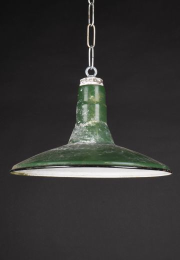14" Distressed Green "Saucer" Porcelain Enamel Hanging RLM