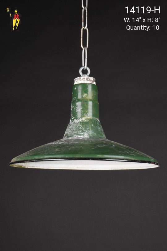 14" Distressed Green "Saucer" Porcelain Enamel Hanging RLM