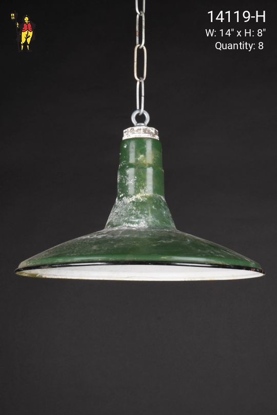 14" Distressed Green "Saucer" Porcelain Enamel Hanging RLM