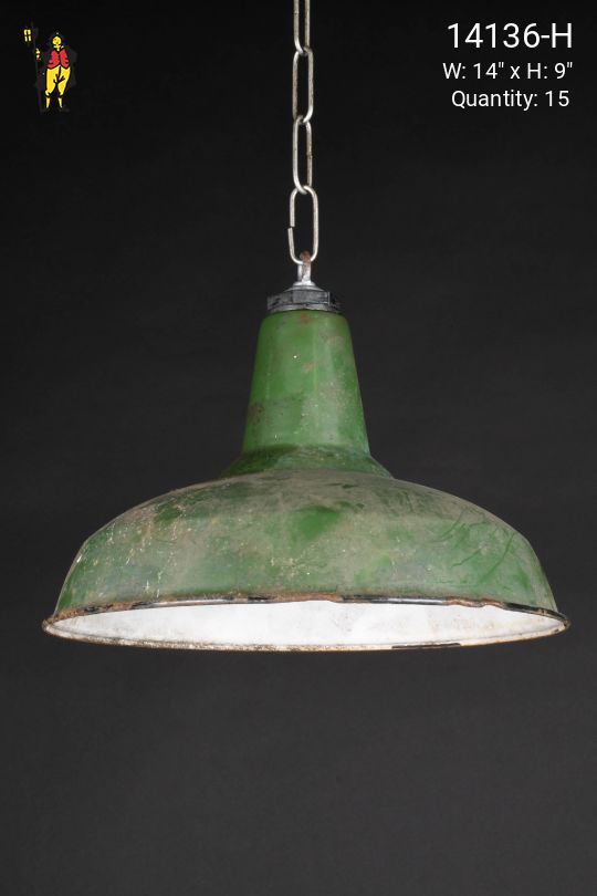 14" Distressed Green Porcelain Enamel Hanging RLM