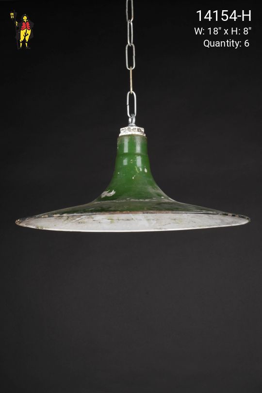 18" Distressed Green "Saucer" Porcelain Enamel Hanging RLM