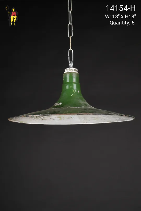 18" Distressed Green "Saucer" Porcelain Enamel Hanging RLM