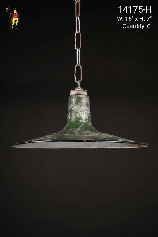 16" Distressed Green "Saucer" Porcelain Enamel Hanging RLM