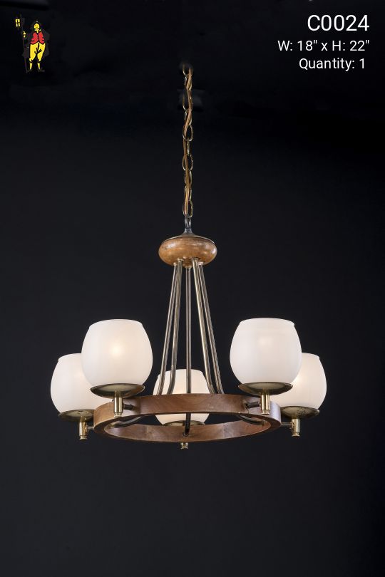 Mid-Century Chandelier With Milk Glass Shades