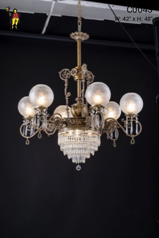 Brass & Crystal Victorian Gasolier