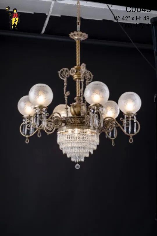 Brass & Crystal Victorian Gasolier