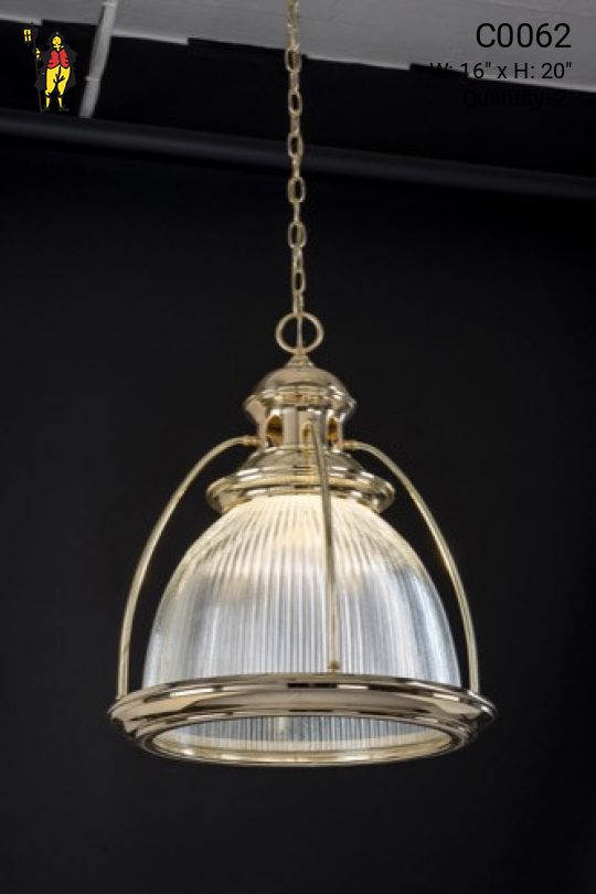 Brass & Holphane Glass Pendant