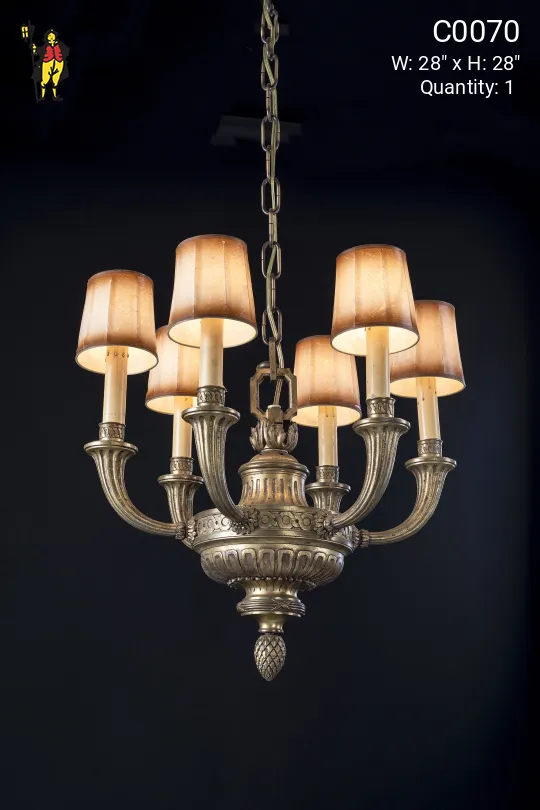 Antique Brass Six Light Chandelier