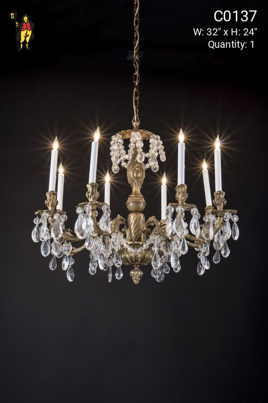Brass & Crystal Eight Light Chandelier
