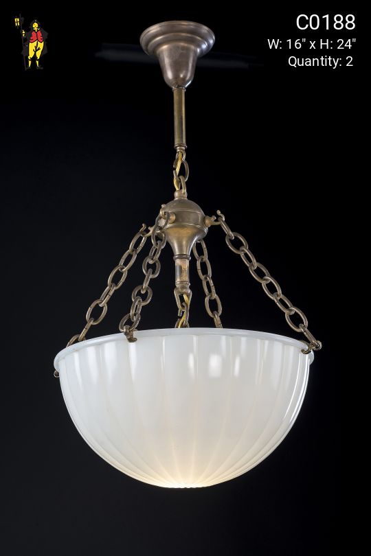 Brass & Milk Glass Inverted Bowl Pendent