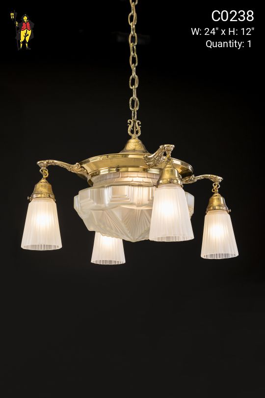 Pan Chandelier w/Molded Frosted Glass Shades