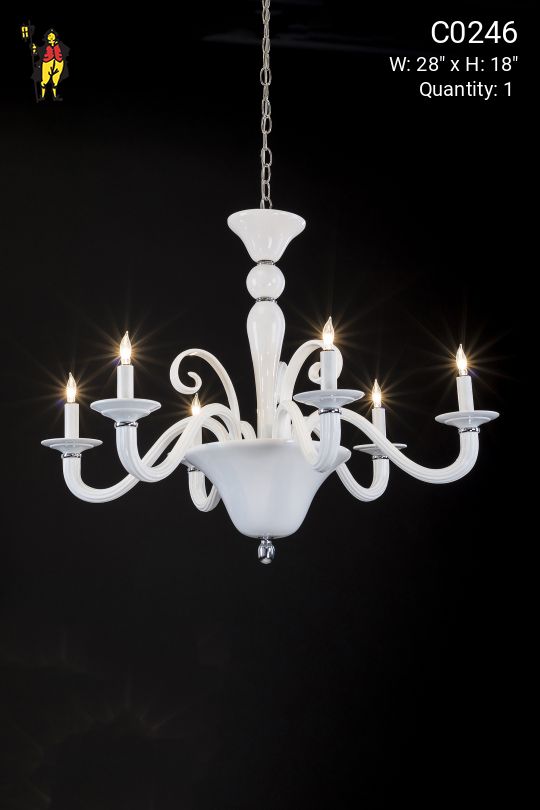 Curved Arm Milk Glass Chandelier