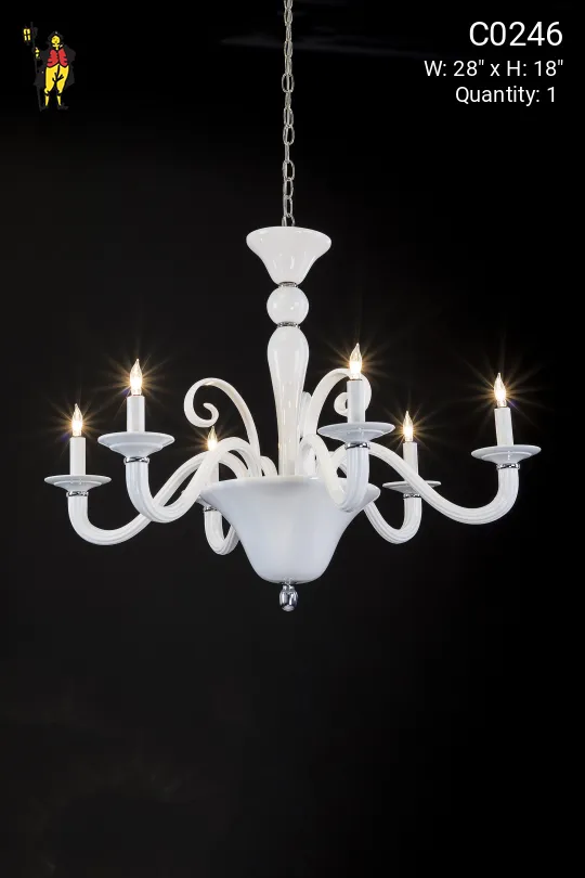 Curved Arm Milk Glass Chandelier