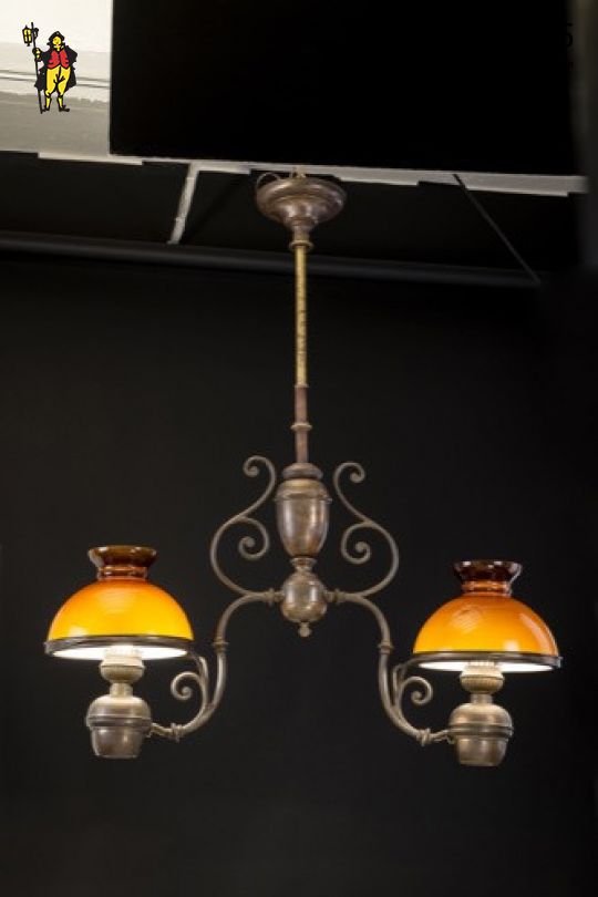 Antique Brass Two Light Electrified Oil Chandelier