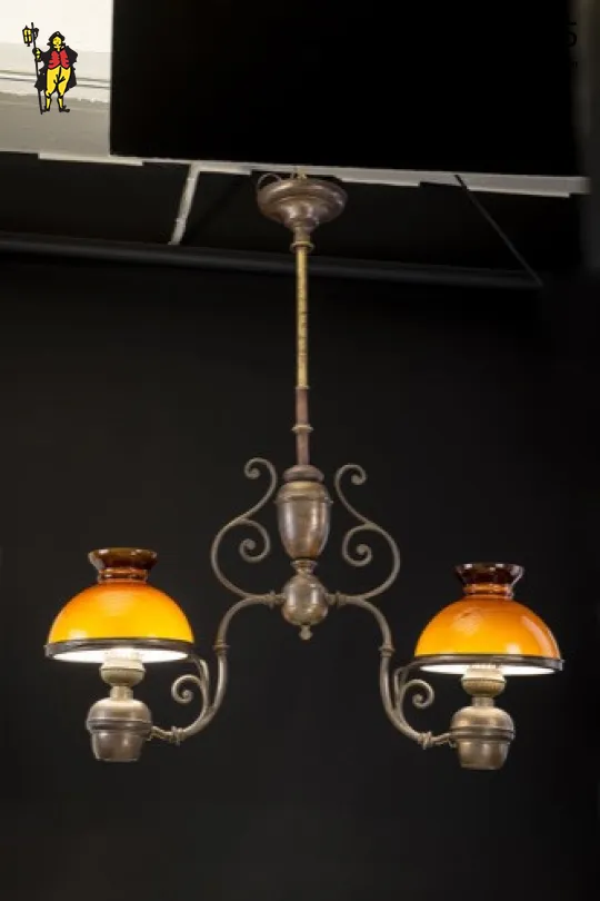 Antique Brass Two Light Electrified Oil Chandelier