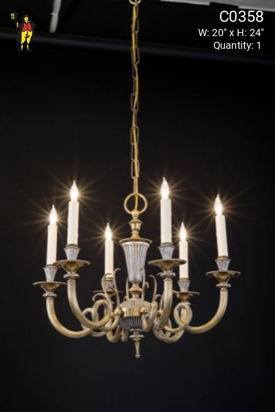 Brass & Pewter Curved Arm Chandelier