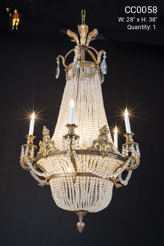 Brass & Crystal Basket Chandelier