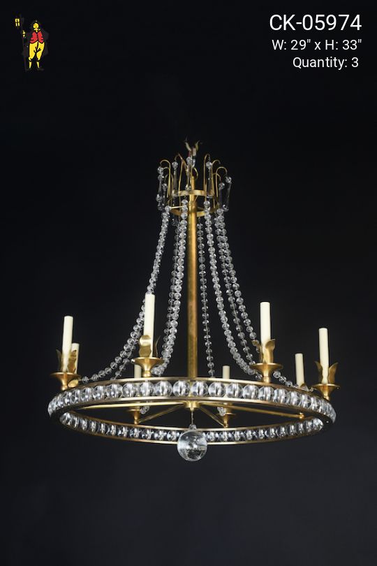 Eight Candle Contemporary Brass & Glass Chandelier