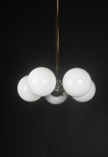 Five Glass Globe Mid Century Modern Hanging Fixture