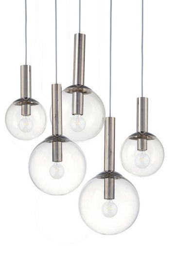 Five Hanging Glass Globe Cluster Pendant